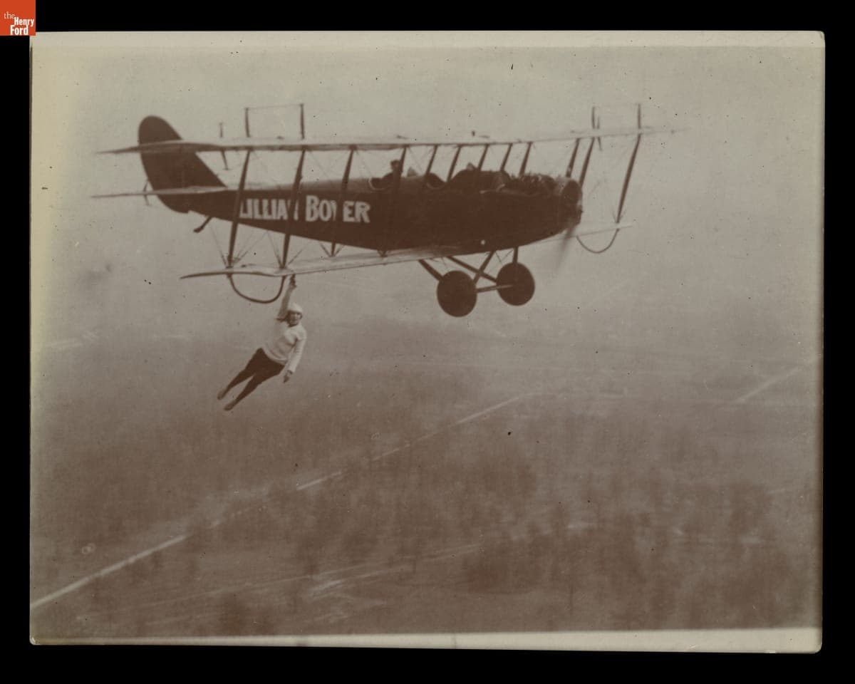 Lillian Boyer Performing Stunts with an Airplane in Flight, circa 1922