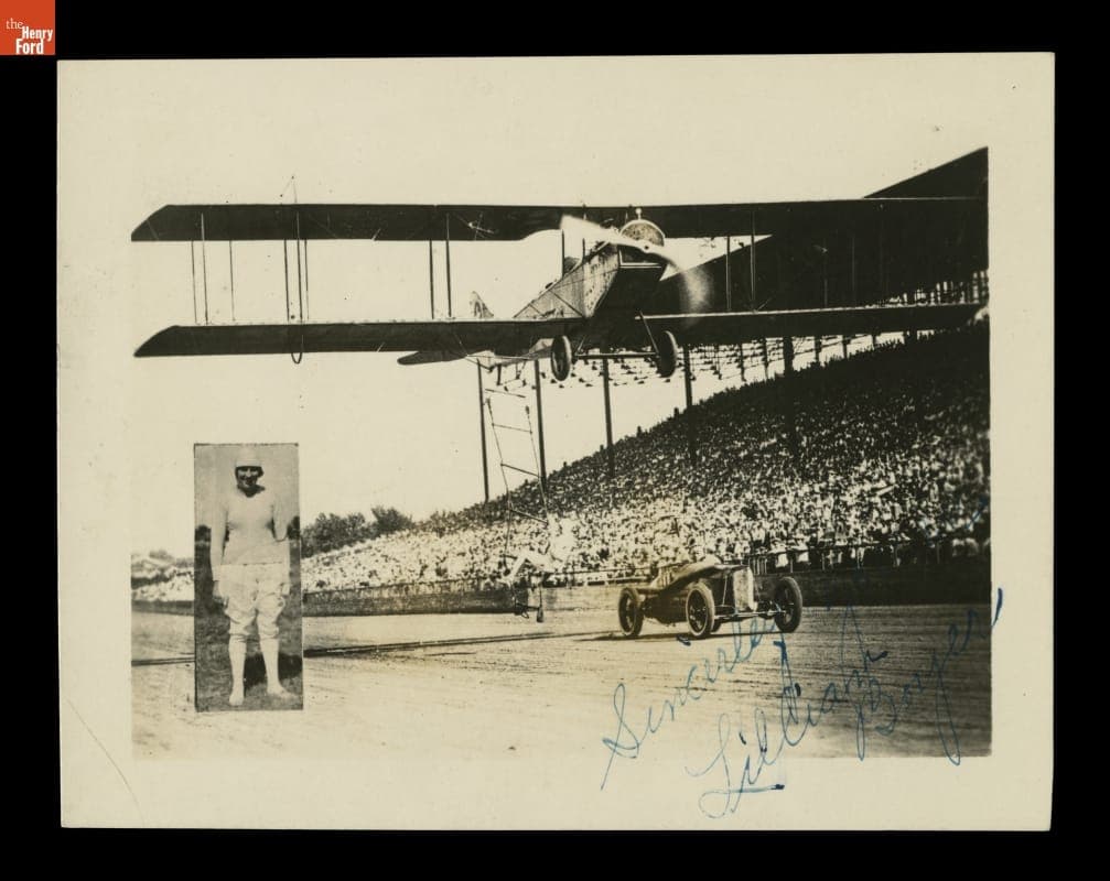 Lillian Boyer Performing a Stunt, Transferring from Moving Car to Airplane in Flight, 1922-1927