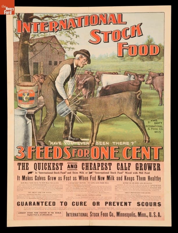 Advertising Poster, "International Stock Food, 3 Feeds for One Cent," circa 1920
