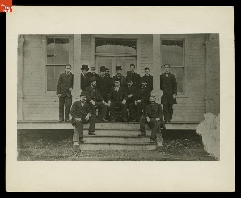 Thomas Edison and Employees outside Menlo Park Laboratory in New Jersey, 1880-1881