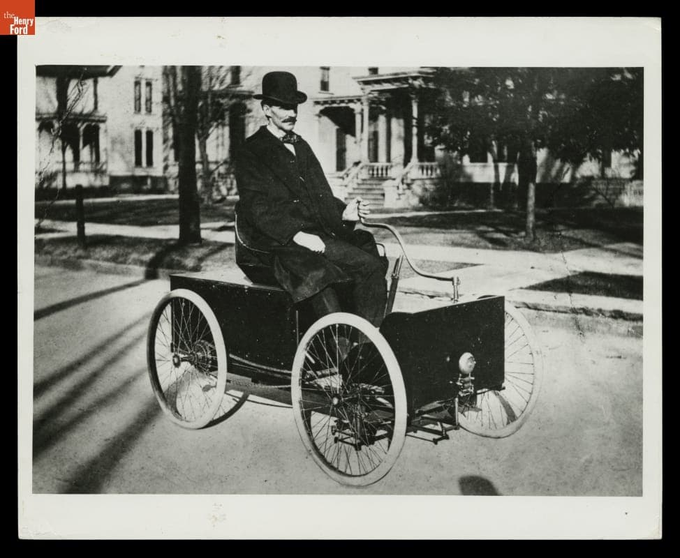 Henry Ford Driving His Quadricycle in Detroit, Michigan, 1896