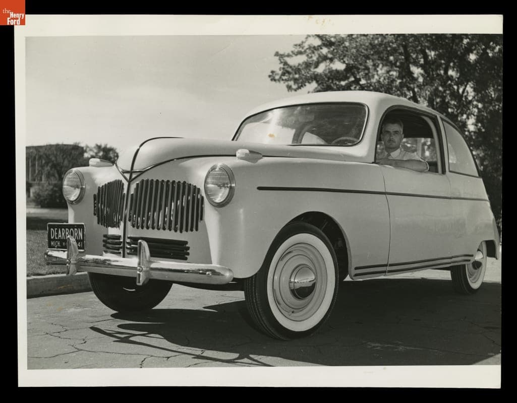 Ford Designer Lowell E. Overly in the Soybean Car, 1941