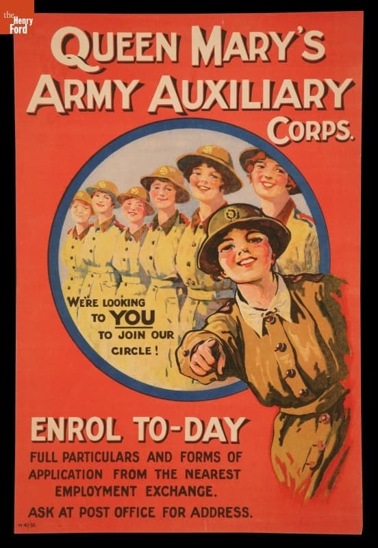World War I Poster, "Queen Mary's Army Auxiliary Corps," 1918