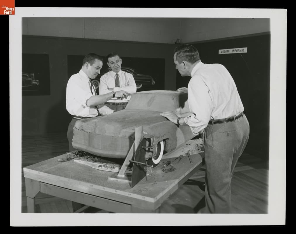William Clay Ford with Continental Division Chief Stylist and Engineer, and Continental Mark II Model, circa 1953