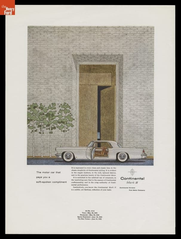 1956 Continental Mark II Advertisement, "The Motor Car that Pays You a Soft-Spoken Compliment"