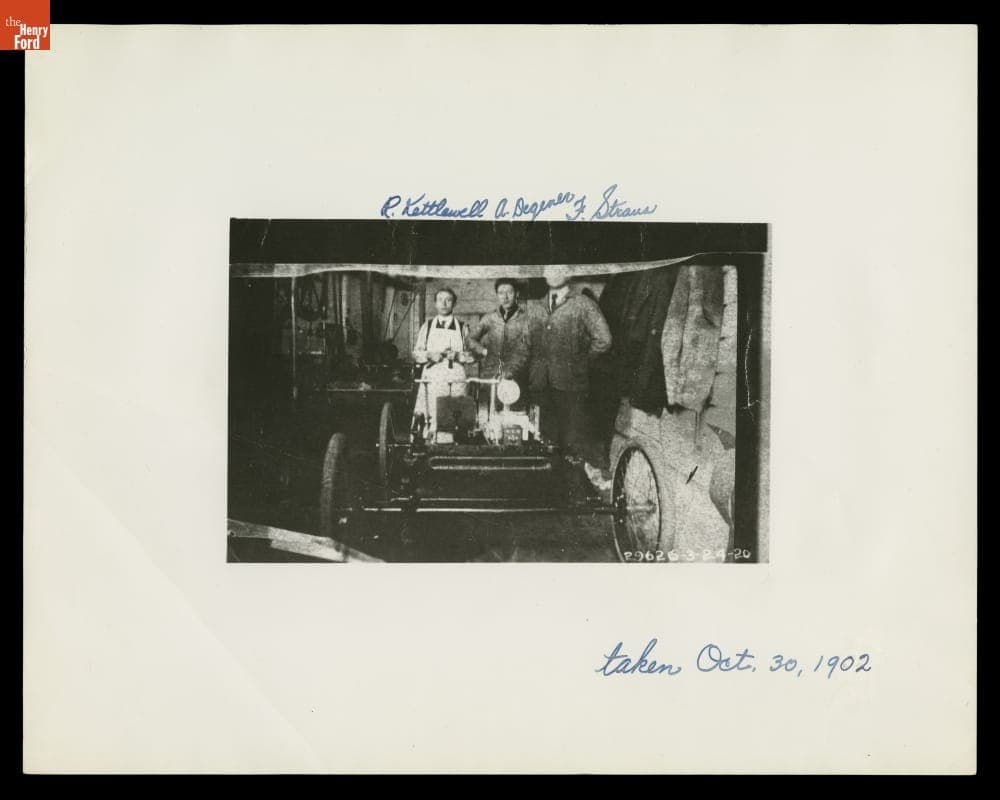 Dick Kettlewell, August Degener, and Frederick Strauss, at Ford & Malcomson Company, October 30, 1902