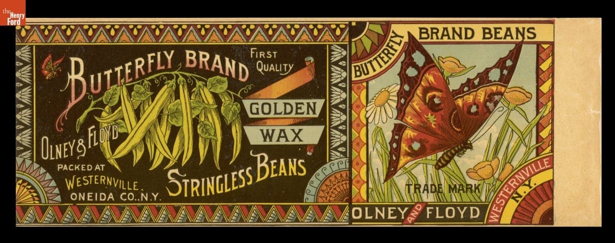 Can Label, "Butterfly Brand Golden Wax Stringless Beans," circa 1885