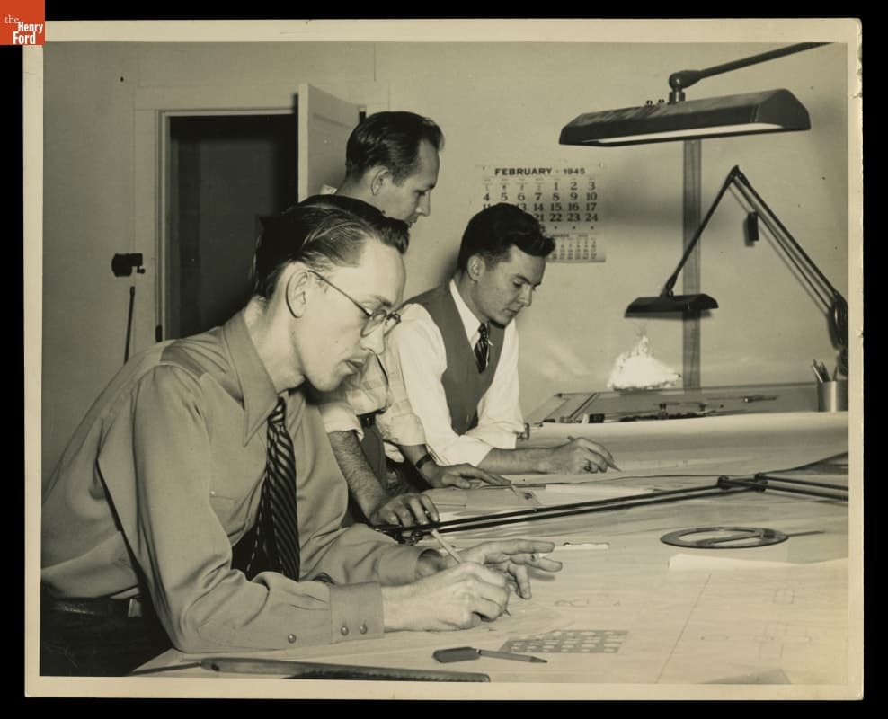 Engineers Working on Plans for the Dymaxion Dwelling Machine, Wichita, Kansas, 1945