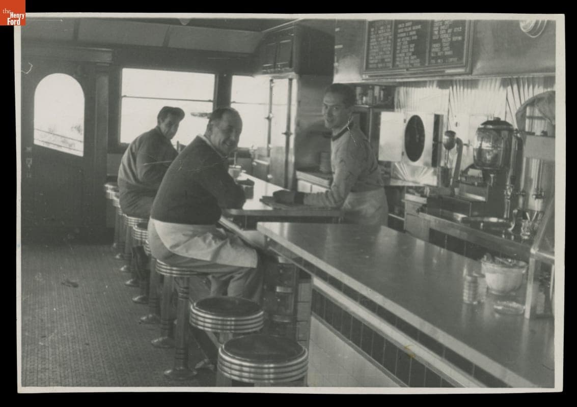 Customers at the Counter inside Lamy's Diner at Its Original Site, Marlborough, Massachusetts, circa 1946