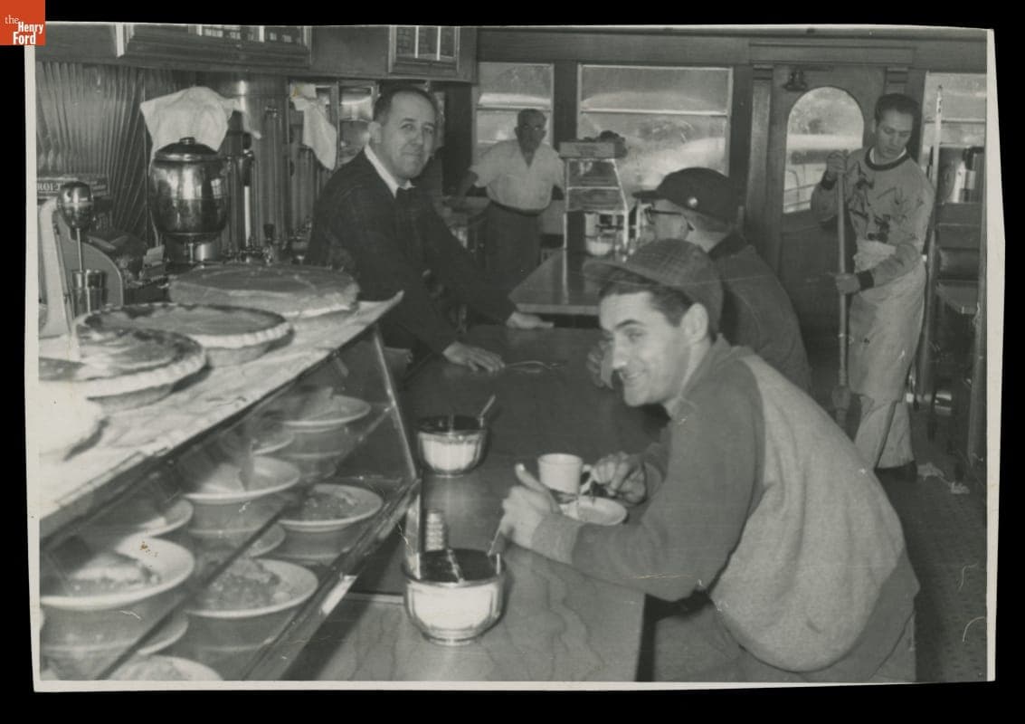 Customers at the Counter inside Lamy's Diner at Its Original Site, Marlborough, Massachusetts, circa 1946