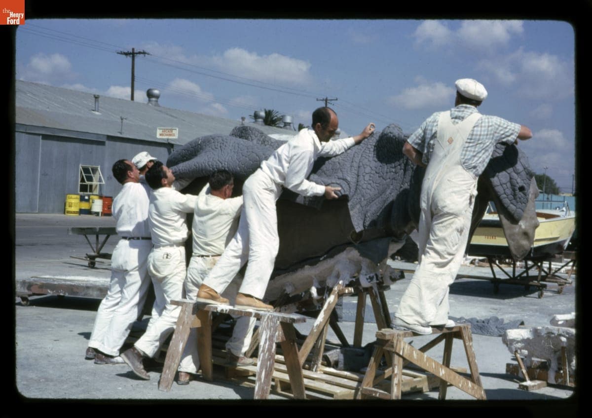 Disney Imagineers Constructing Dinosaur Model in 1963 for the Magic Skyway Ride at the Ford Pavilion, 1964-1965 New York World's Fair