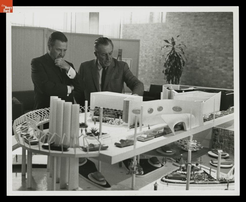 Henry Ford II and Walt Disney in 1962, Viewing the 1964-65 New York World's Fair Ford Pavilion Model
