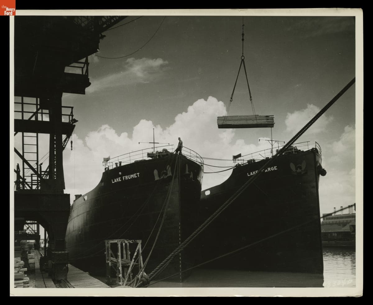 Ford Motor Company Barges "Lake Frumet" and "Lake Farge" Docked at the Ford Rouge Plant, May 1937