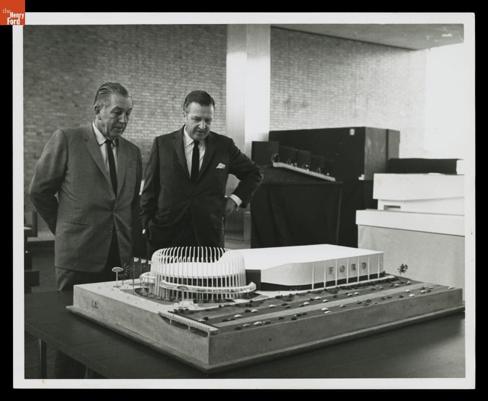 Henry Ford II and Walt Disney in 1962 Viewing the 1964-65 New York World's Fair Ford Pavilion Model