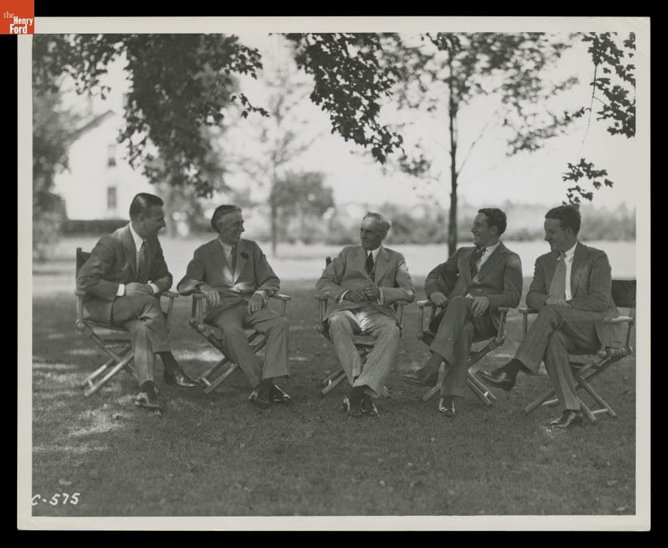 Harvey Firestone, Jr, Harvey Firestone, Henry Ford. Leonard Firestone, Russell Firestone, Columbiana County, Ohio, September 16. 1936