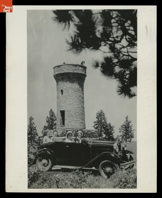 Four Women in a 1931 Ford Model A Sport Roadster