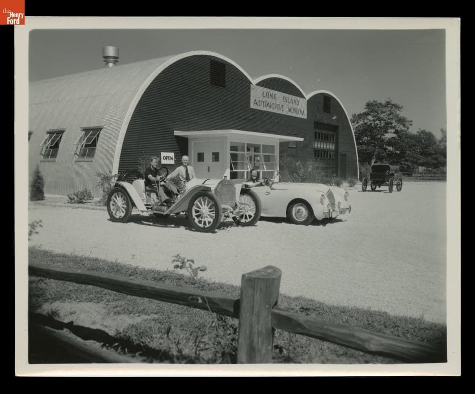 Henry Austin Clark, Jr. in 1911 Mercer Raceabout at Long Island Automotive Museum, Southampton, New York, circa 1968