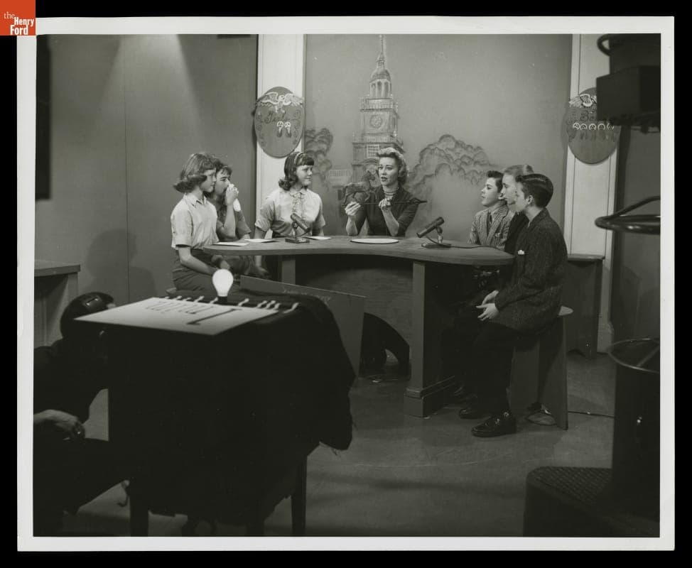 Host Marion Corwell and Sixth-Graders on Educational TV Show, "You Name It," WTVS-Detroit, March 1960