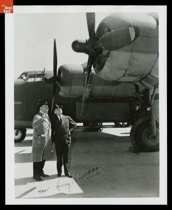 Senator Harry S. Truman and Ford Executive Charles Sorensen with B-24 Liberator at Willow Run Bomber Plant, 1942