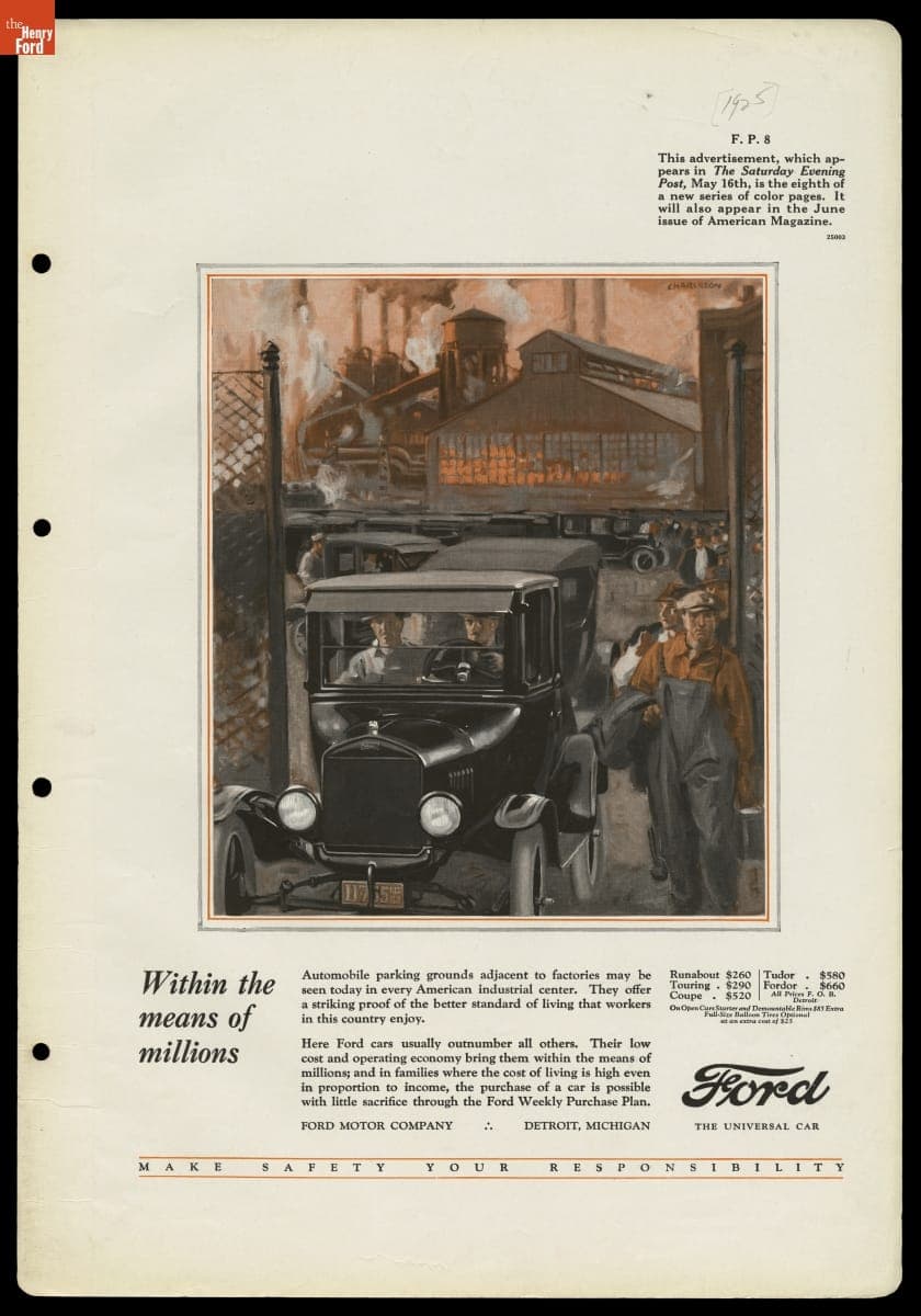 Advertisement for the 1925 Ford Model T, "Within the Means of Millions"