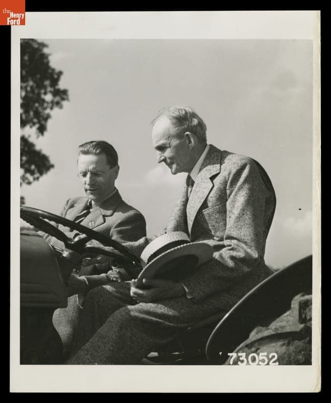 Harry Ferguson and Henry Ford with a Ford-Ferguson Tractor, 1940