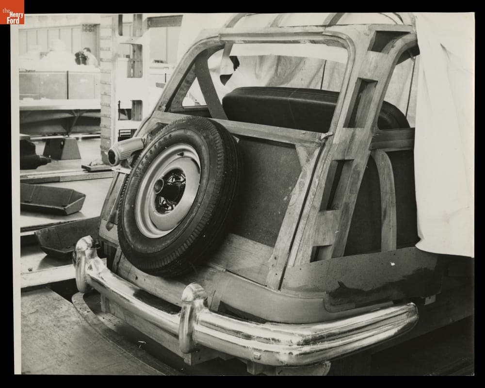 View of Rear Tire Carrier of Woody Station Wagon, 1946
