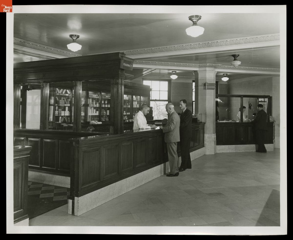 Pharmacy Counter at Henry Ford Hospital, Detroit, Michigan, November 1946