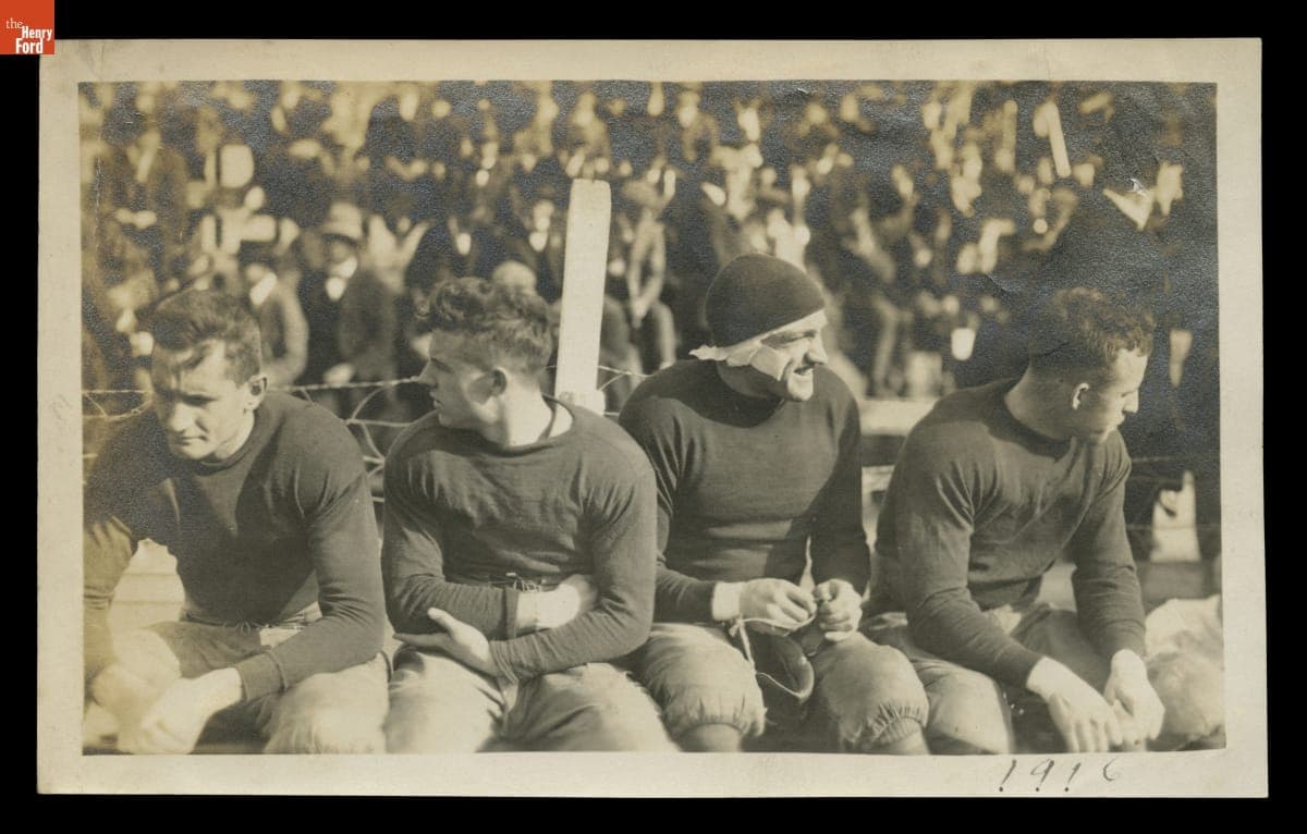High School or College Football Players on Sidelines, Fort Wayne, Indiana, 1916