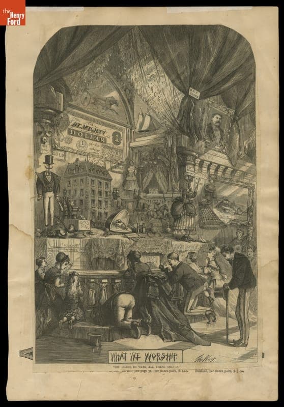 Wood Engraving, "What We Worship 'Oh! Bless Us with All These Things!,' circa 1875