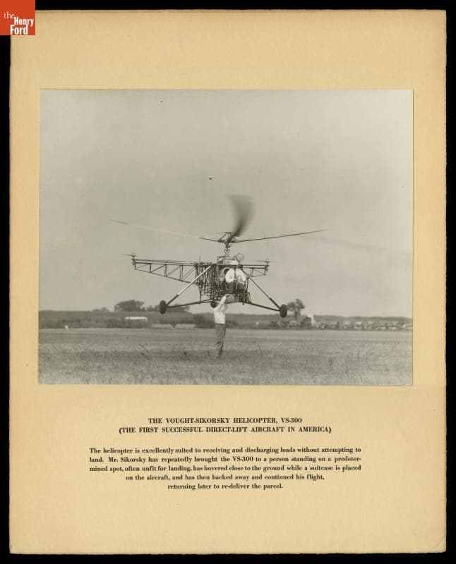 Igor Sikorsky Piloting the Vought-Sikorsky Helicopter VS-300, Demonstrating Package Delivery, 1925-1940