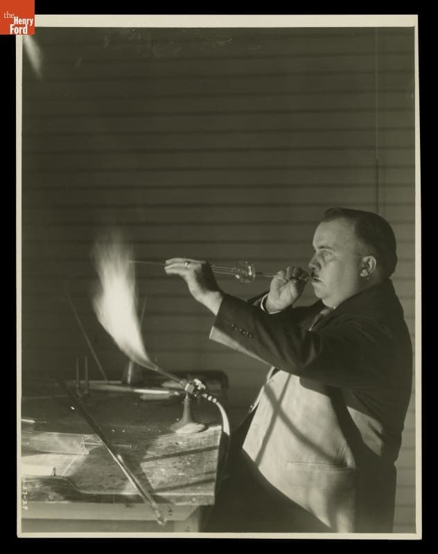 Glassblower in Menlo Park Glass House, October 27, 1929