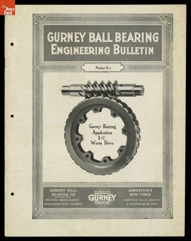 Gurney Ball Bearing Engineering Bulletin A-2, "Gurney Bearing Application to Worm Drive," 1915