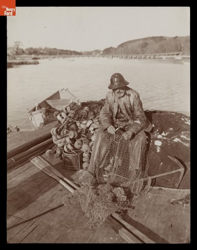 Cape Ann Fisherman Mending Nets, Gloucester, Massachusetts, circa 1905