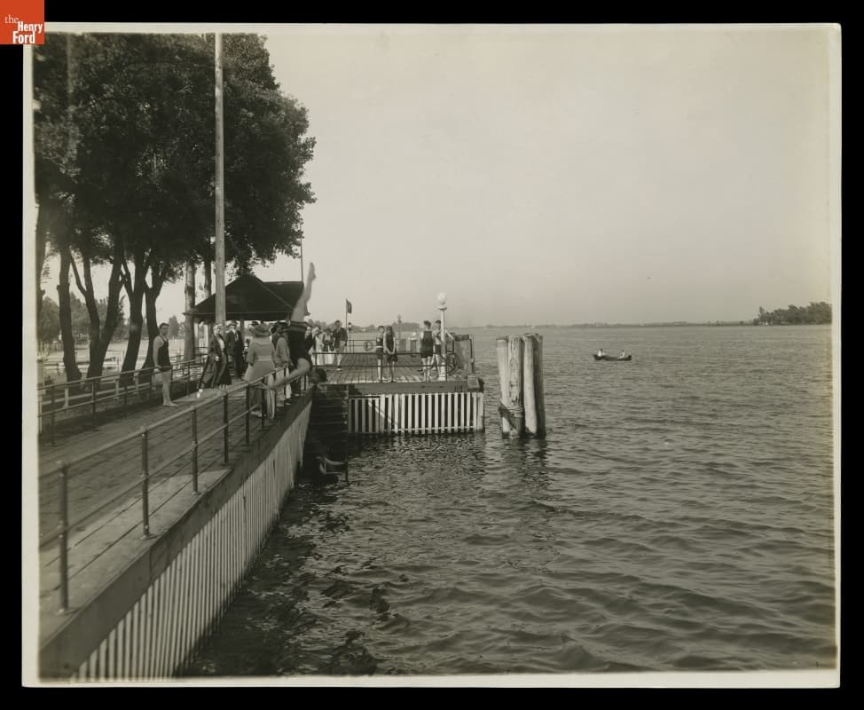Bathers on the Dock at The Old Club, St. Clair Flats, Michigan, circa 1916