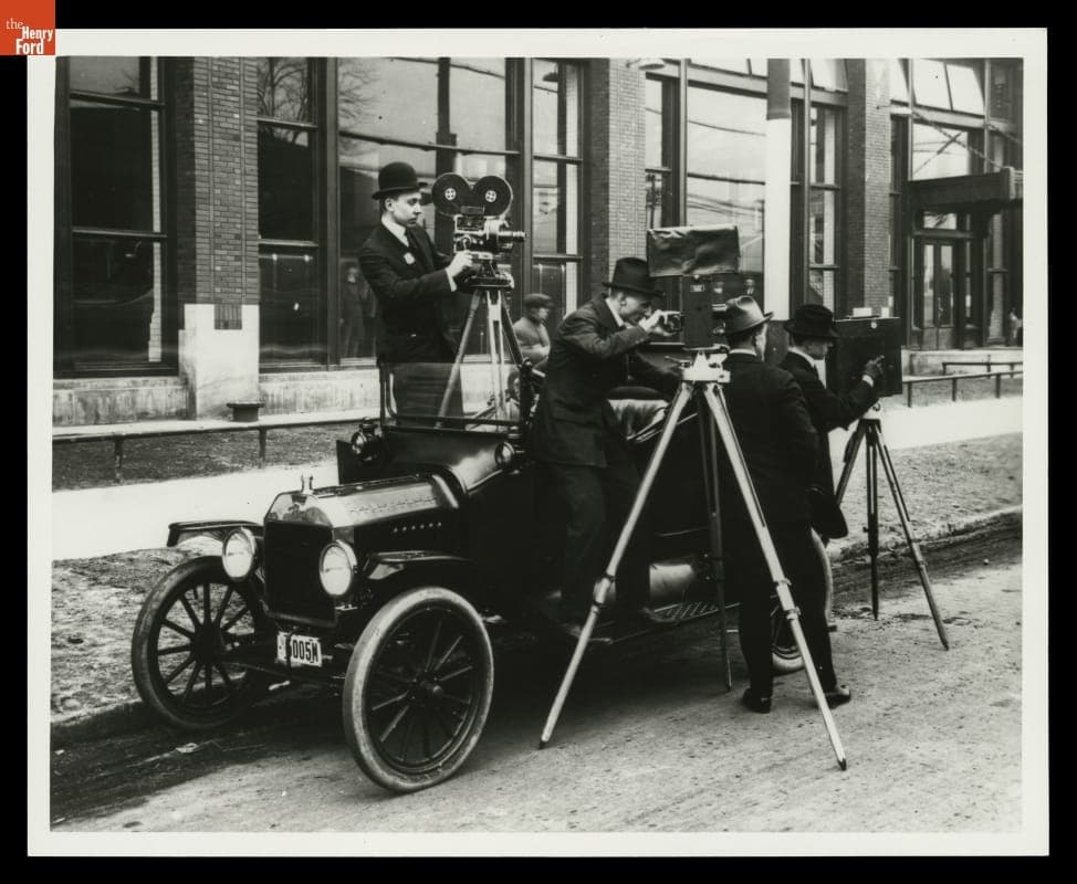 Ford Motor Company Photographers with Ford Model T Touring Car outside the Highland Park Plant