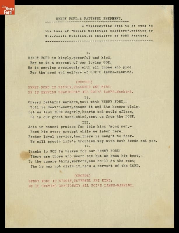 Song, "Henry Ford - A Faithful Shepherd," 1944-1949
