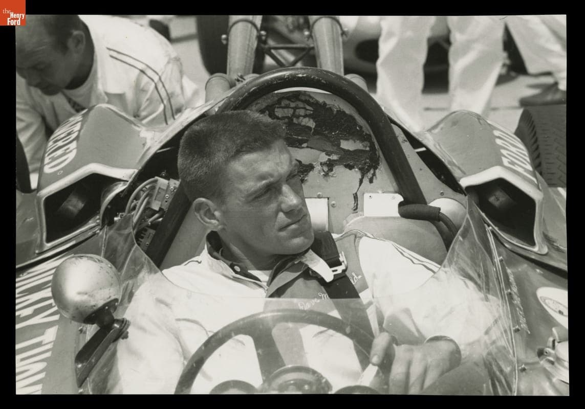 Driver Dave MacDonald before the Indianapolis 500 Race, May 30, 1964