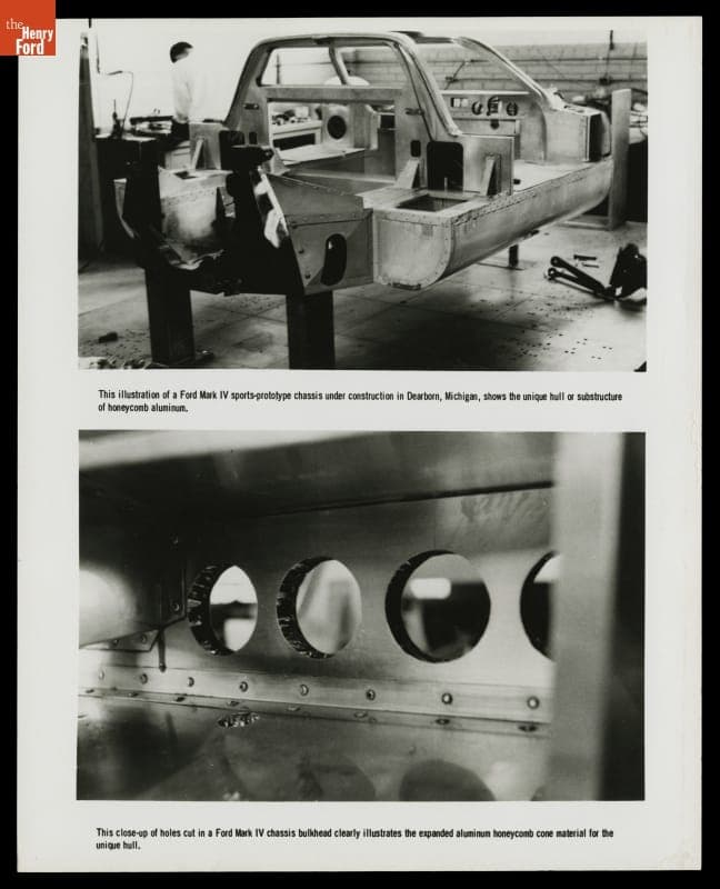 Close-up View of the Ford Mark IV Le Mans Race Car Hull Honeycomb Construction, 1967