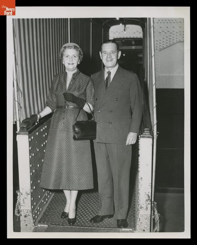 Elizabeth Parke Firestone, and Harvey Firestone, Jr. upon Return from European Trip, June 16, 1952