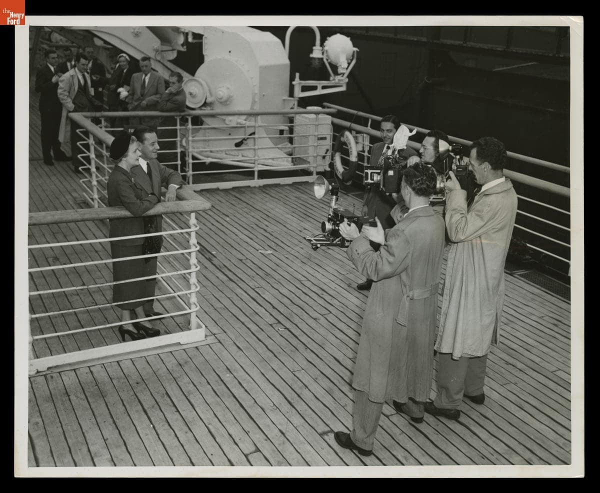 Elizabeth Parke Firestone and Harvey Firestone, Jr. aboard Ship, Returning from Europe, May 30, 1950