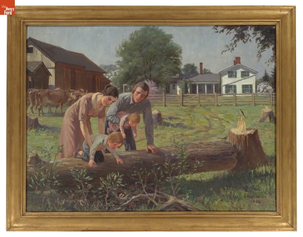 Henry Ford as a Small Child Being Shown a Bird's Nest by his Family, by Irving Bacon, 1936