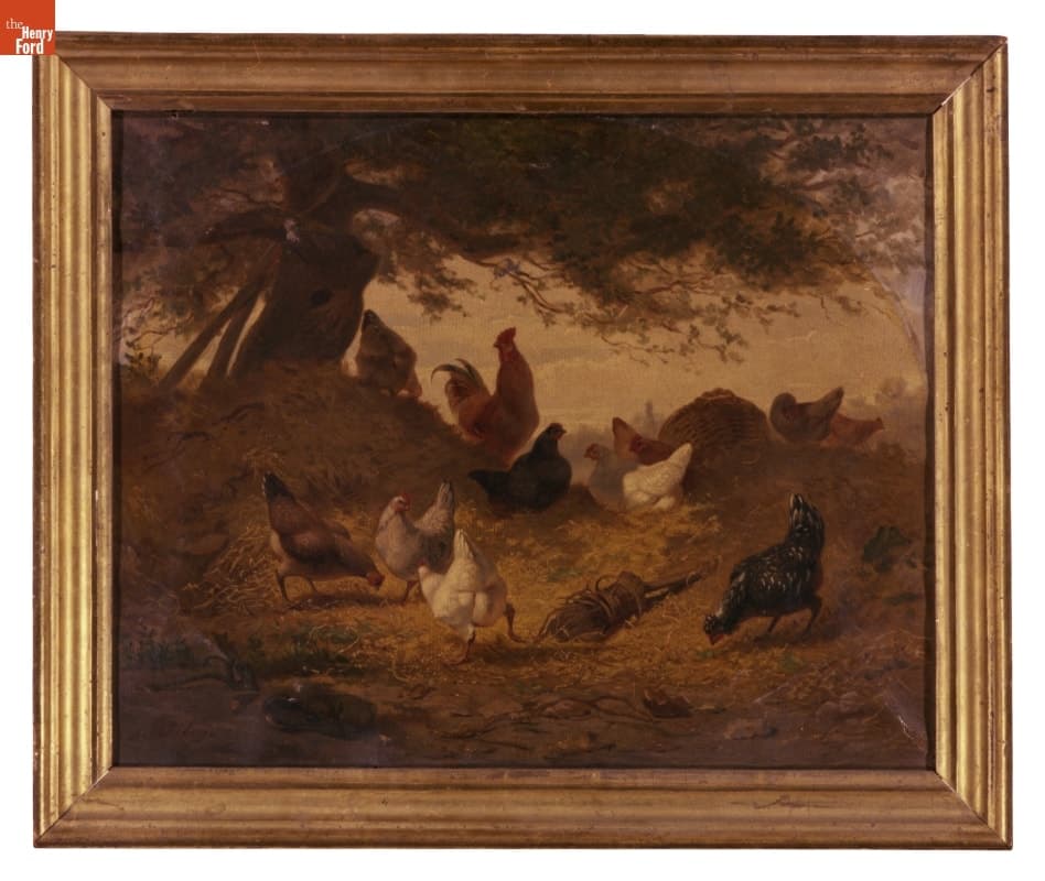 Oil Painting, Landscape with Hens, by Jean Maurice Thibon, 1875-1900