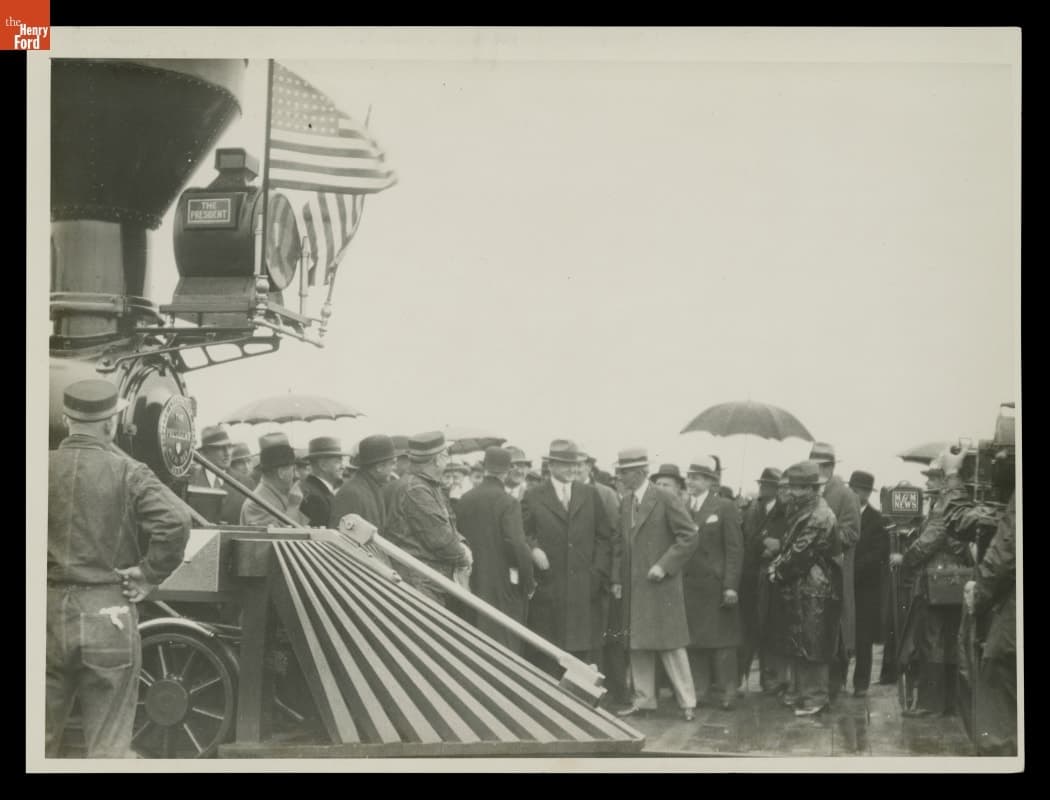 Thomas Edison, President Herbert Hoover and Henry Ford at Smiths Creek Depot during Lights Golden Jubilee, October 21, 1929