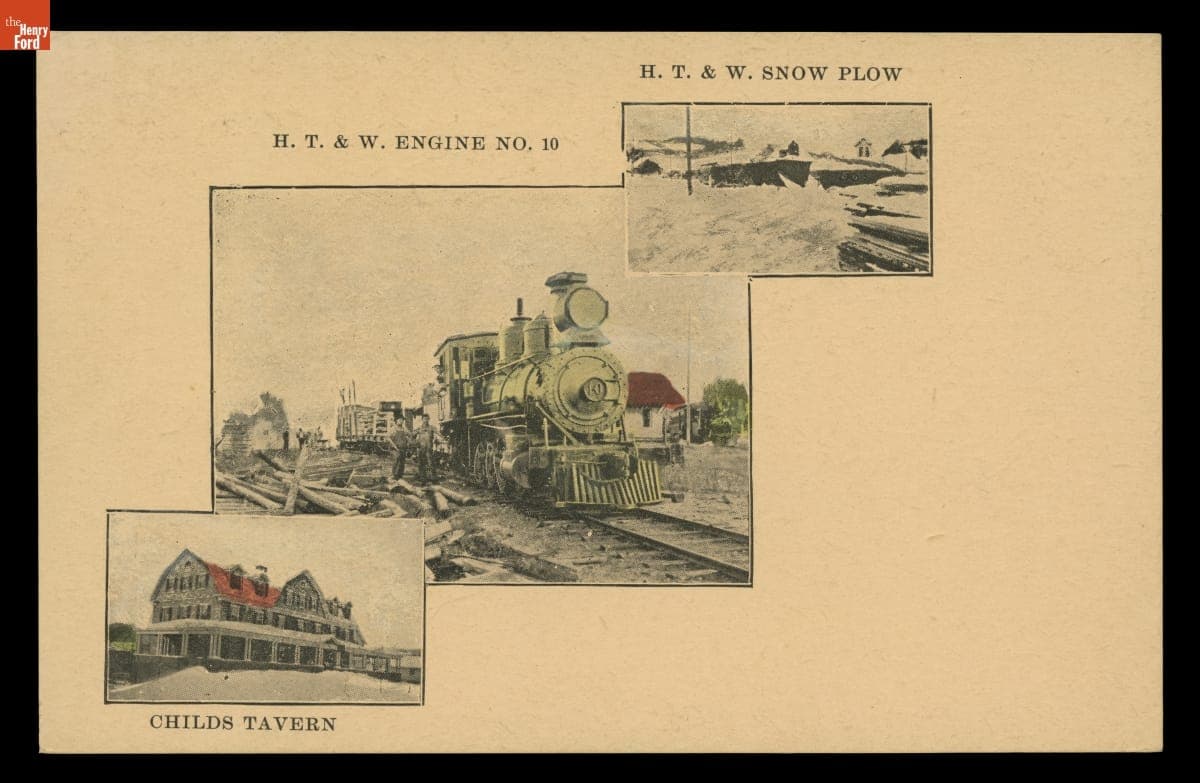 Hoosac Tunnel & Wilmington Railroad Snowplow, Locomotive and Childs Tavern Postcard, 1898-1901