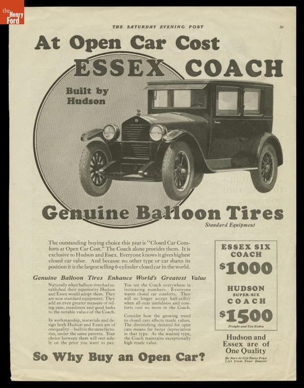 "Essex Coach at Open Car Cost, Built by Hudson," 1924