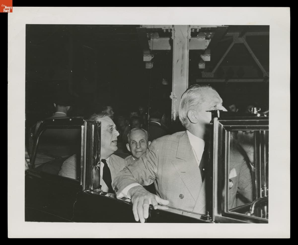 President Franklin Roosevelt, Henry Ford and Charles Sorensen Touring the Ford Willow Run Bomber Plant, 1942