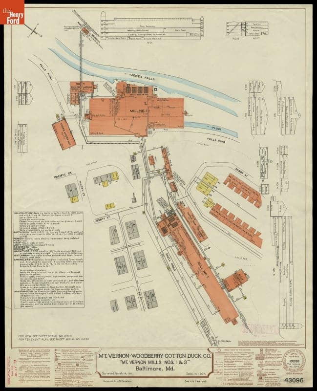 Fire Insurance Map of the Mt. Vernon-Woodberry Cotton Duck Co., Baltimore, Maryland, Surveyed March 14, 1912