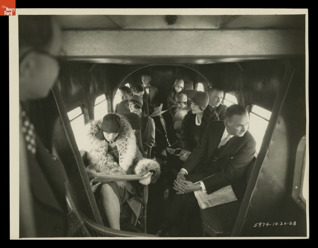 Passengers Seated Inside a Ford Tri-Motor Airplane, October 1928