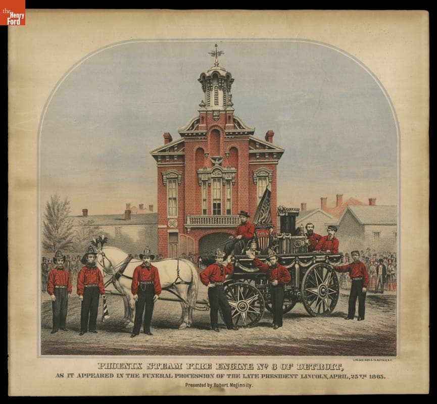 "Phoenix Fire Engine No. 3 of Detroit as it Appeared in the Funeral Procession of the Late President Lincoln," April 25, 1865