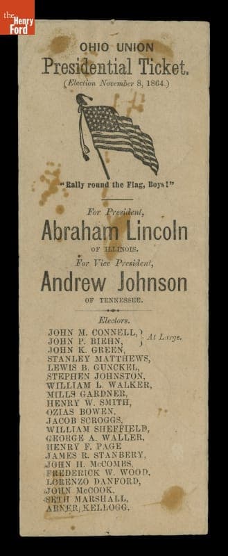 Ohio National Union Party Ticket for the 1864 Presidential Election